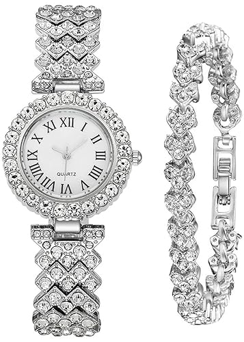 Women Diamond Watchs Luxury Fashion Ladies Bangle Bracelet Set Wrist