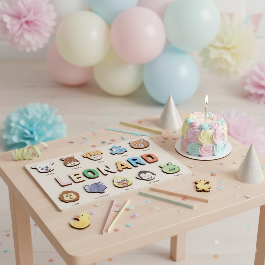 First Birthday Gifts for Girl, Personalized Baby Gifts, Wooden Puzzles for Toddlers 1-3, Animal Toys for Toddlers 1-3, Customized Baby Gift, 1-2 Year Old Toys