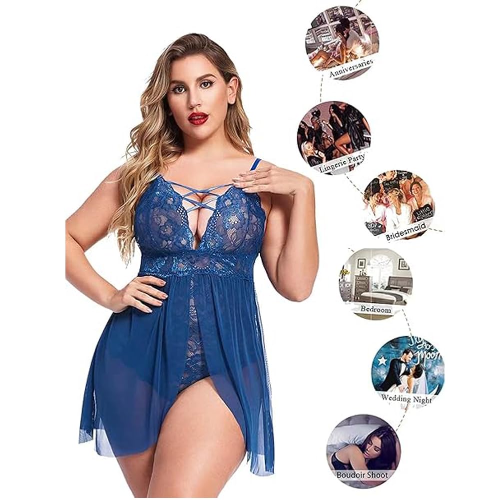 XHYRHTS Sexy Dessous Babydoll Plus Size Damen Chemise Nachthemden Spitze Negligee Unterwäsche Einteiler Nachtwäsche Nachthemd Damen Nachtwäsche