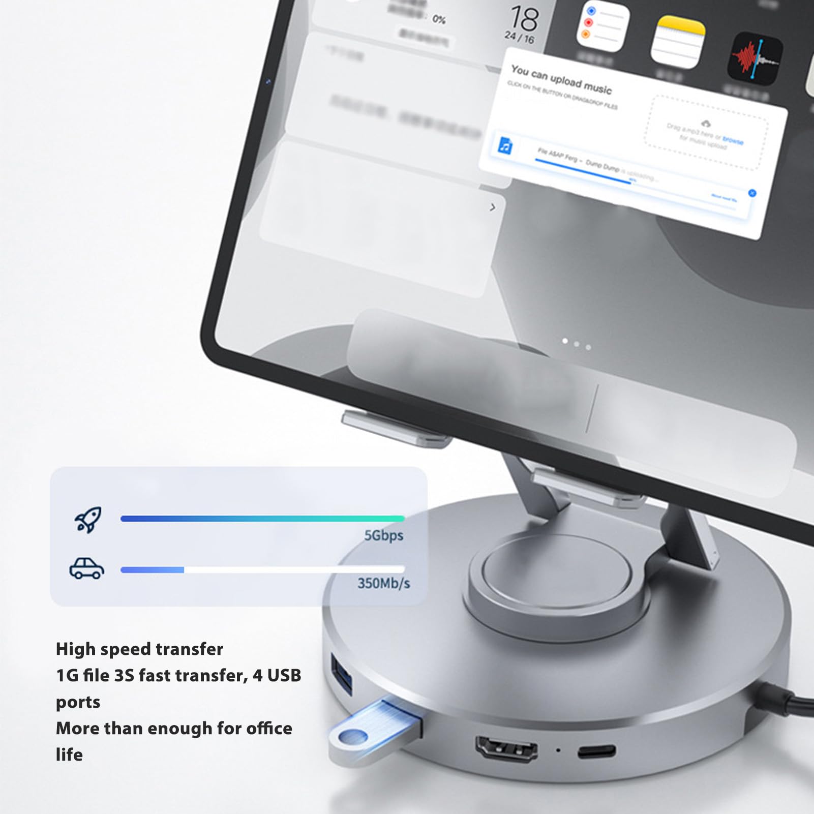 RiToEasysports Supporto per Compresse USB C Hub, 360 ° Rotante USB 3,0 C Hub Storni di Trasferimento Ad Alta velocità per Laptop Tablet Gaming Gaming