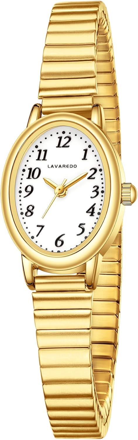 VTAIGE Small Gold Watches for Women, Elegant Analog Womens Watch, Waterproof Ladies Watches with Easy to Read Oval Case, Stainless Steel Expansion Band, Christmas & Birthday Gifts for Women