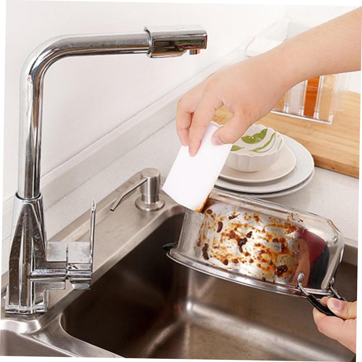 Veemoon 20pièces Éponge de Nettoyage Mousse de Melamine Lot de Éponges Blanches pour Cuisine et Salle de Bain Efficaces Les Taches Quotidiennes