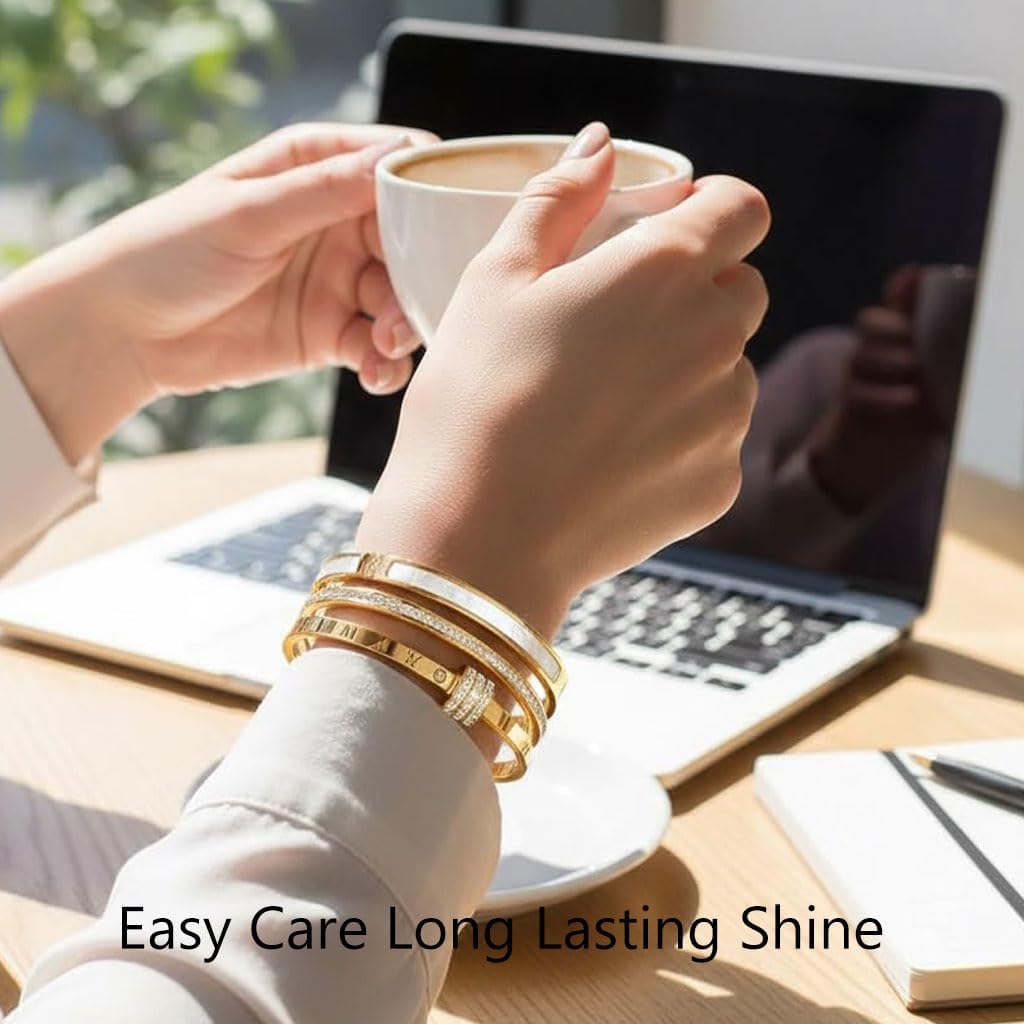 5-Piece Elegant Stainless Steel Bracelet Set, Fashionable Classic Design, Silver/Gold Love Bangle Non Tarnish Stackable Bracelet Trendy Jewelry Gift Gifts for Girlfriend Wife Her - Image 6