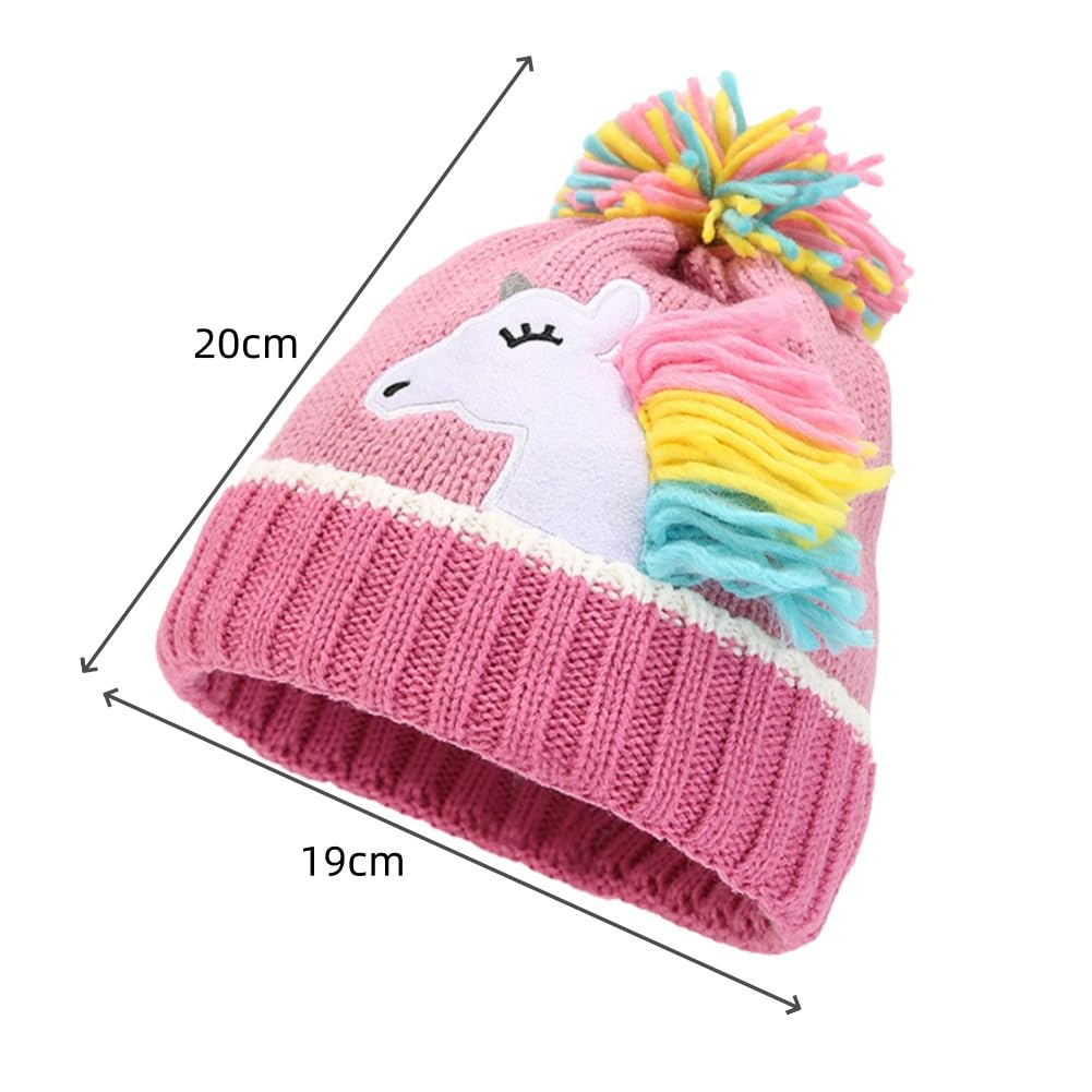 Conjunto de gorro de invierno para niños, bufanda y guantes, gorro de punto cálido con patrón de unicornio y calentador de cuello para niños de 3 a 6 años, paquete de accesorios de invierno