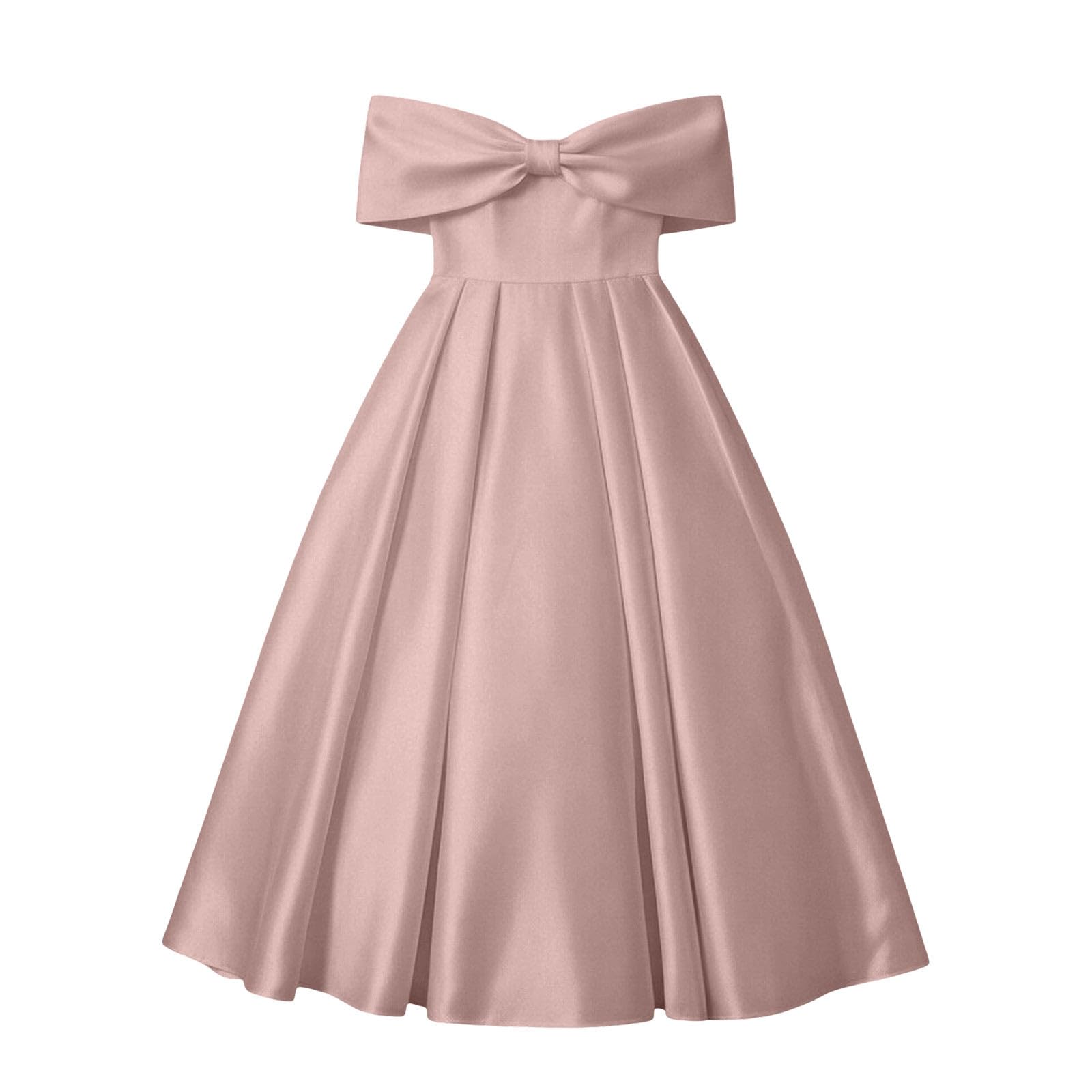 Vestido NiñA Elegantes, Vestido NiñA Ceremonia Lunares, Vestidos De Fiesta Largo hasta El Suelo Color Liso con Hombros Descubiertos Y Un Gran Lazo Mayores Dresses Summer Dress Dress Vestidos Verano