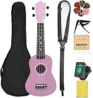 Eacam Ukulele [marca], Ukulele Iniciante de 21 Polegadas para Iniciantes Learning Basswood Colorful Soft Nylon Cordas Afinador Embutido Com Alça de Bolsa Escolhas (Rosa)