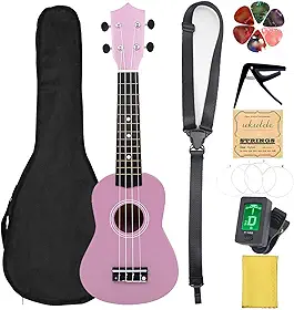 Eacam Ukulele [marca], Ukulele Iniciante de 21 Polegadas para Iniciantes Learning Basswood Colorful Soft Nylon Cordas Afinador Embutido Com Alça de Bolsa Escolhas (Rosa)