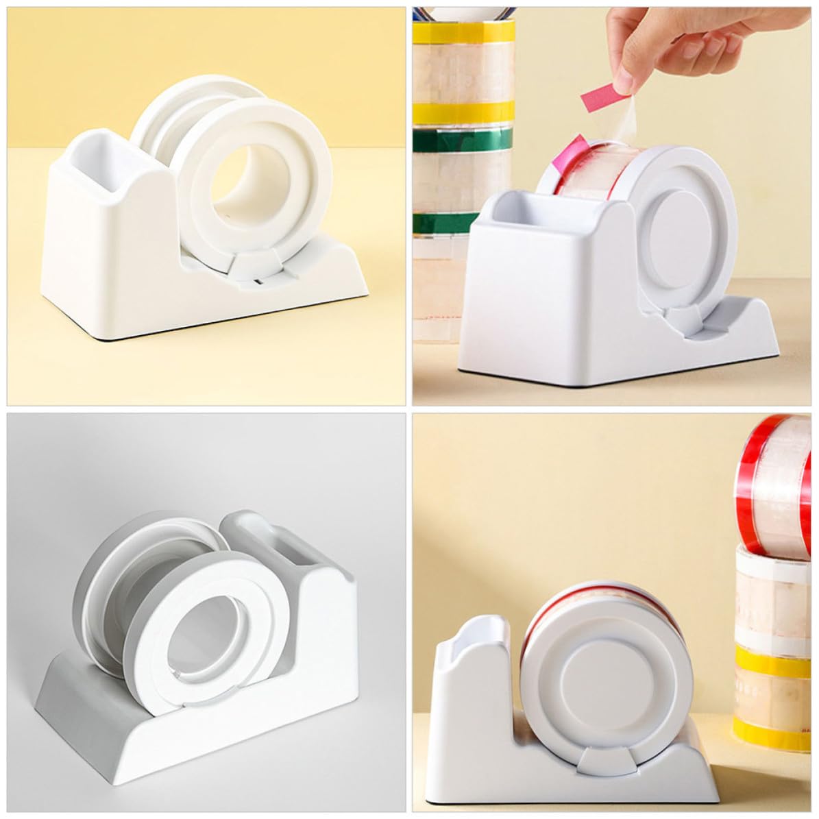 Dispenser da Scrivania in Plastica per Nastro Adesivo Bianco | Design Semplice e Moderno, Uso Pratico e Comodo, Formato da Tavolo per Ufficio