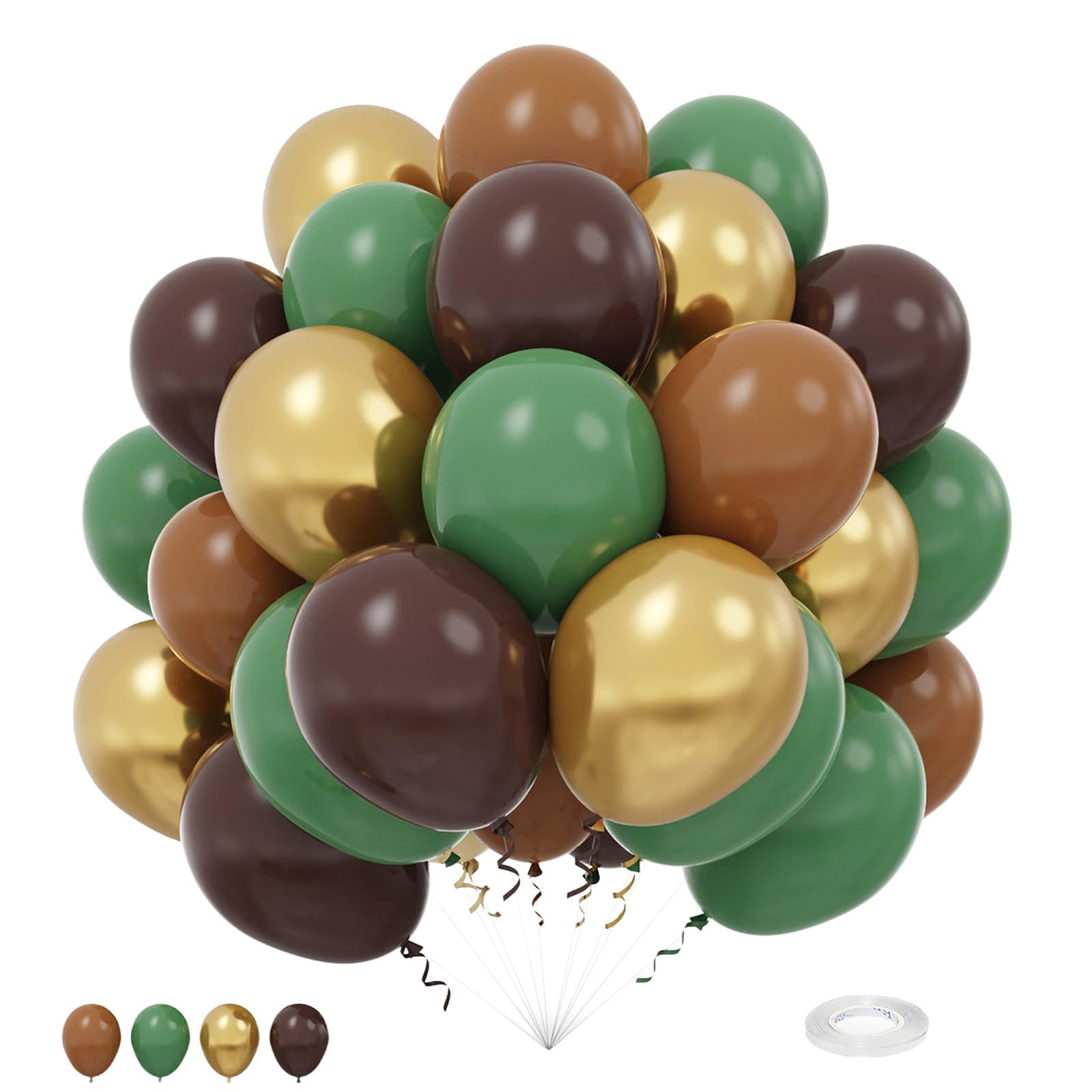 Green and Brown Balloons, Sage Green Brown Gold Balloon Jungle Safari Party Balloons Nude Metallic Gold Latex Balloons for Boy Baby Shower Camo
