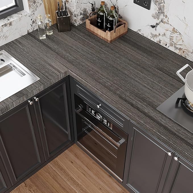 Image of SUNBIRD Wood Furniture Wallpaper Vinyl, Self-Adhesive Wood Wall Paper, Almirah,Kitchen Home Decoration 24in x 3 Meter (Charcol Grey Wood)