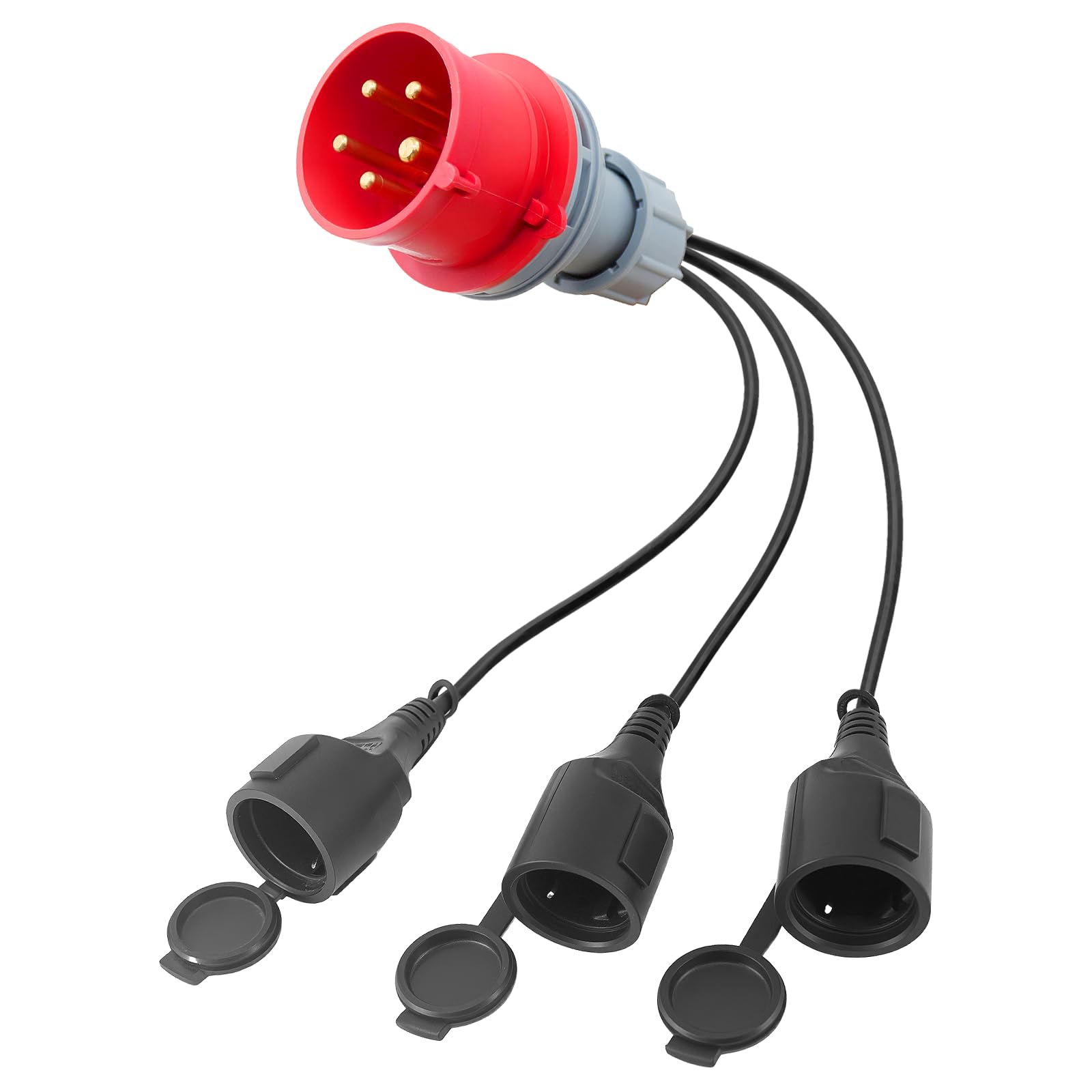 Adattatore Presa CEE, 400V 16A con 3 Schuko, Adattatore di Alimentazione Versatile Cavo di Prolunga IP44 per Campeggio, Camper, Cantiere e Esterno