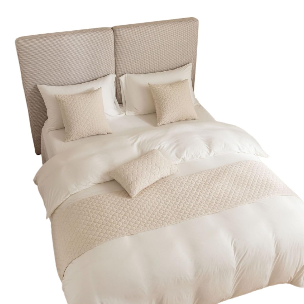 TENVORA Bed Runner,Bed Runners Simple diamond pattern bedside towel bed flag for hotel bed and breakfast(Beige,45 * 45cm pillowcase)