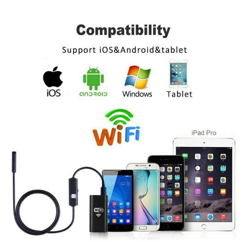 Riloer bezprzewodowy endoskop, WiFi 1200P kamera inspekcyjna z 8 diodami LED, wodoszczelność IP68, kabel do inspekcji samochodowej, rurociągu, klimatyzacji, 2 metry