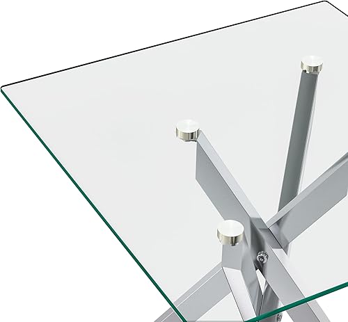 Miniatura 7 de Goujxcy Juego de 2 mesas auxiliares pequeñas de cristal, mesa auxiliar de vidrio con patas de metal plateado, moderna mesa auxiliar cuadrada de