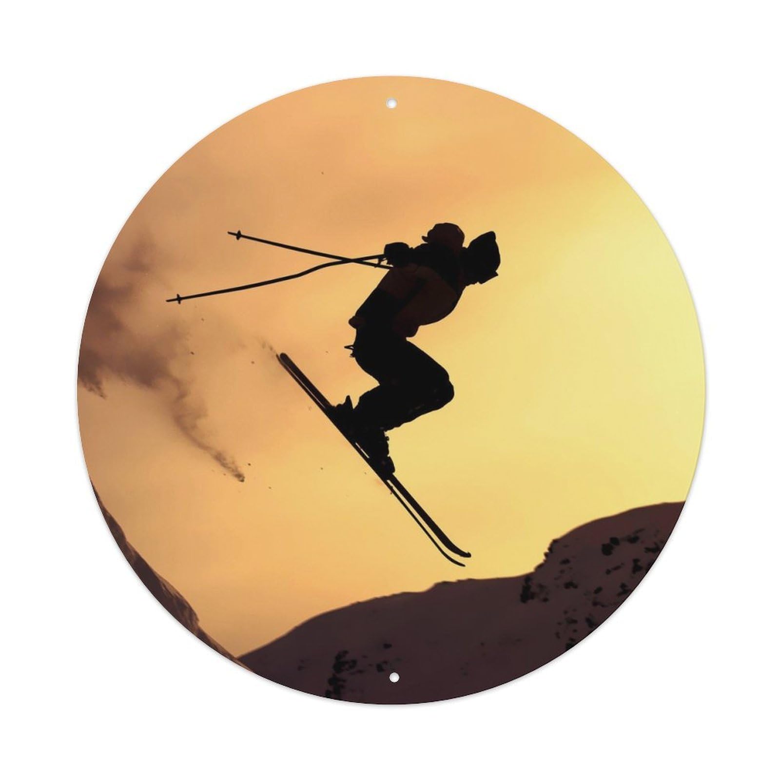 Sunset Skiing Mountain Silhouette Winter Sports Metal Tin Sign
