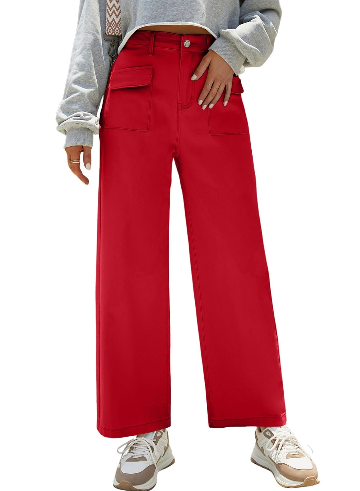 Dokotoo Womens Cargo Pants Women Baggy Wide Leg High Waist Casual Pants Jean Stretch Pants