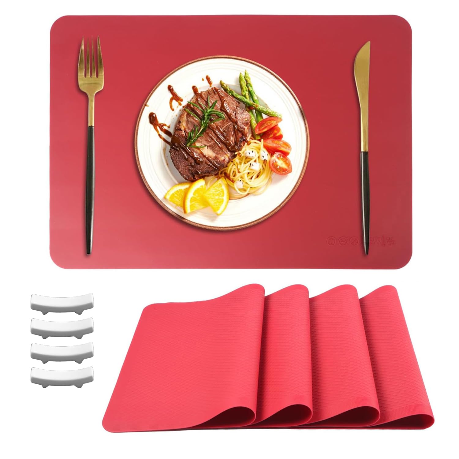 Tapis de table silicone premium imperméable lot de 4 sets durables pour cuisine moderne