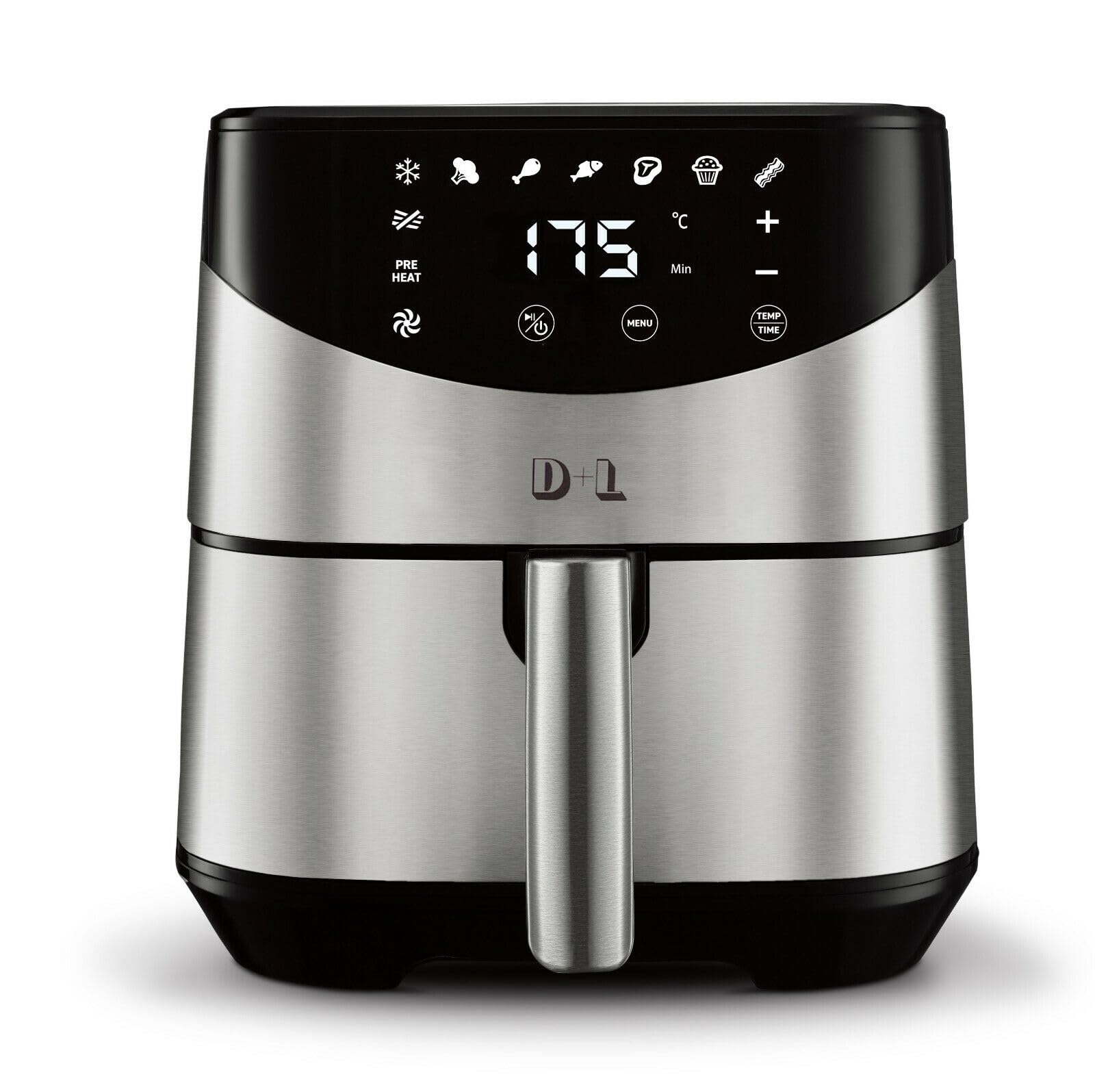 D&L XL Heißluftfritteuse 5L Air Fryer 1700W Heißluft Friteuse Grill Edelstahl 57030 AWZ