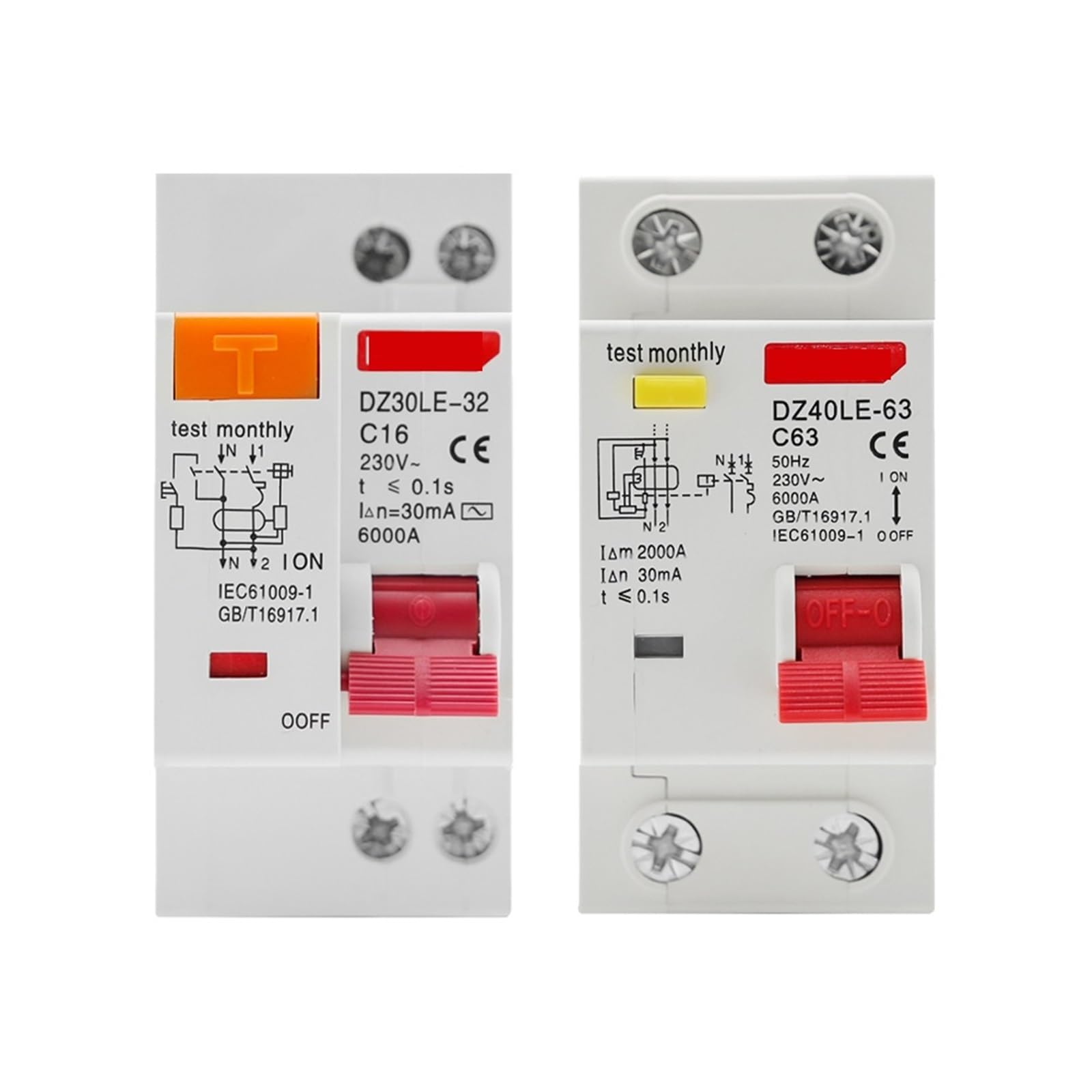 YFHGULBTK DZ30L DZ40LE EPNL DPNL 230V 1P+N Residual Current Circuit Breaker with Over and Short Leakage Protection RCBO MCB 6-63A 1Pcs(25v)