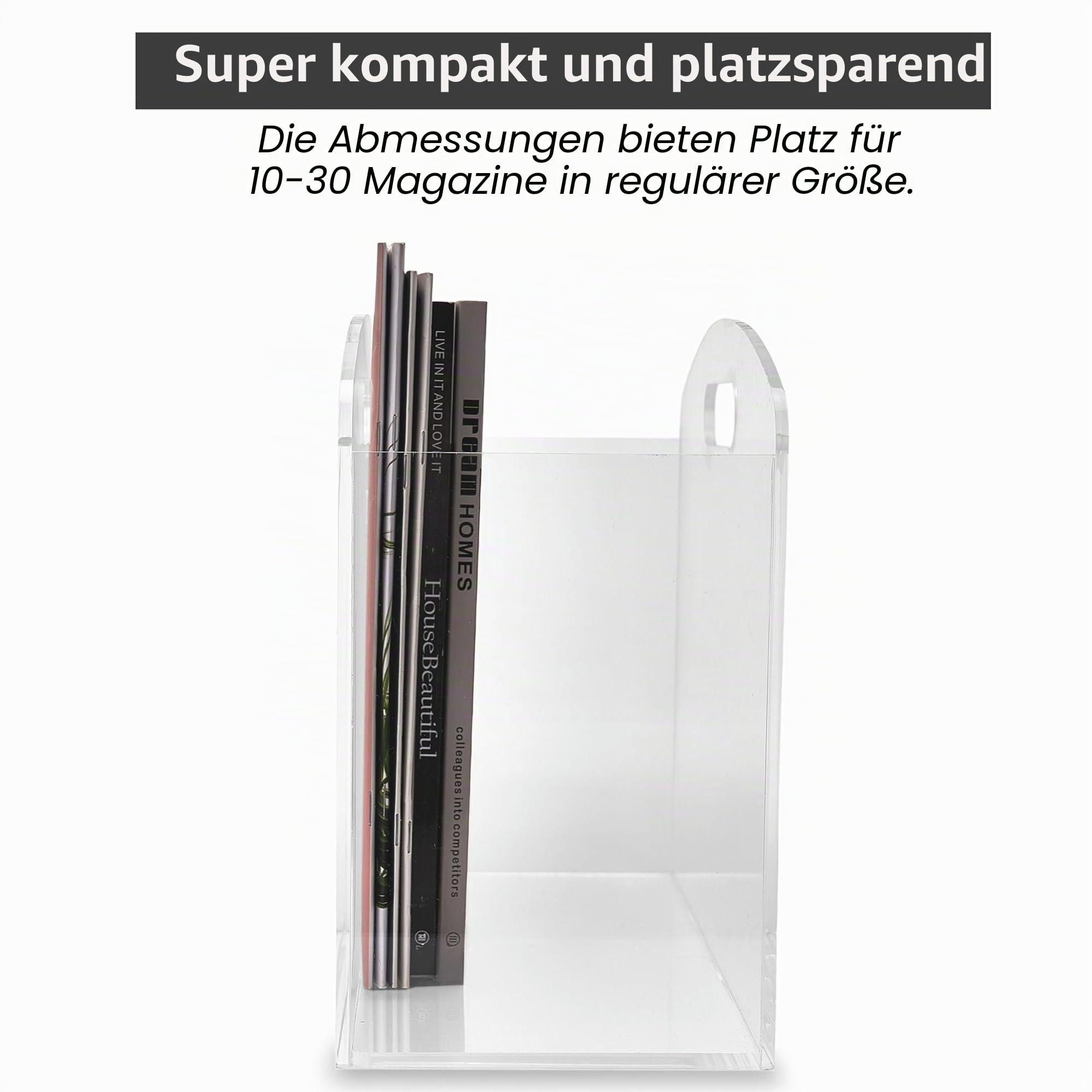 Zeitungsständer modern - durchsichtiger Zeitschriftenständer aus Acryl, transparenter Zeitschriftenhalter mit Griffen, Magazinhalter, Zeitungskorb, Zeitschriften Aufbewahrung