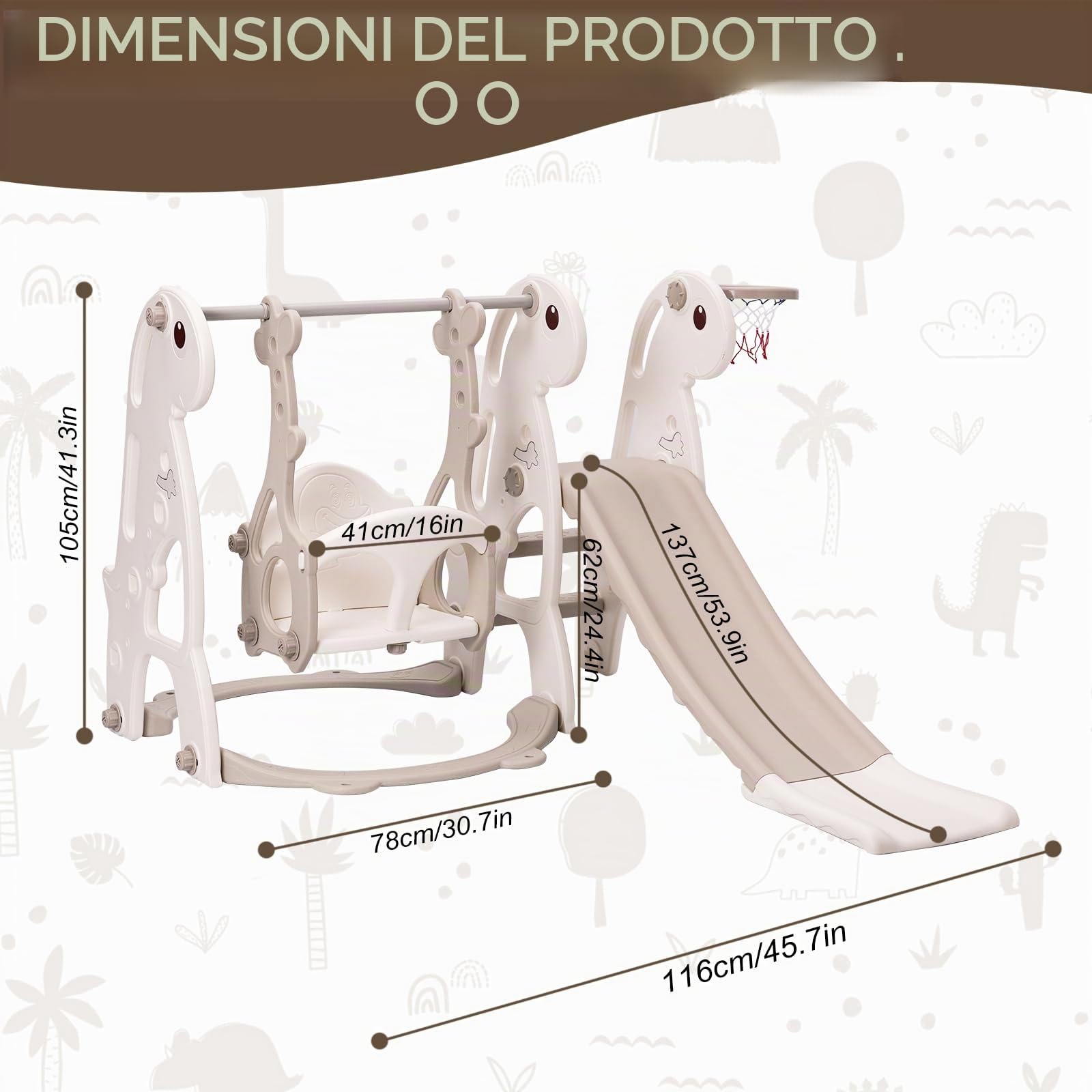 Set di scivoli per bambini piccoli, scivolo per bambini da interno con arrampicata, set di gioco autoportante con canestro da basket e altalena regolabile in altezza (grigio)