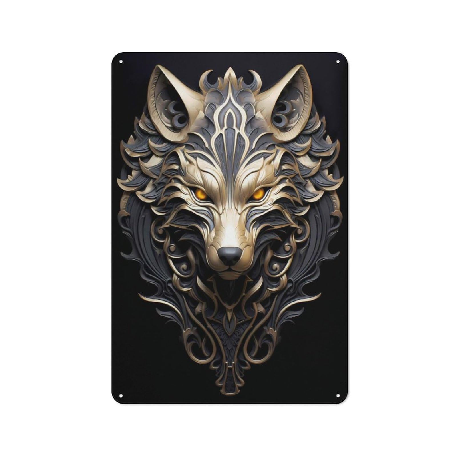 Monarch Golden Wolf Understated Metal Wall Decor 30x20cm, Office Metal Sign for Office, Study, Studio Or Hallway