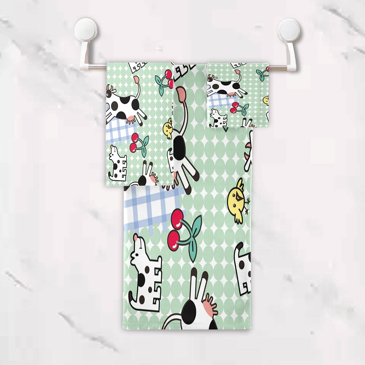 Vnurnrn Perro Vaca Blanco Negro Juego de Toallas para Baño Playa Toalla (1 Toalla de Baño y 1 Toalla de Mano y 1 Paño de Lavado) para Nadar Niñas Niños