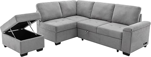 Sofá cama modular reversible de 87 pulgadas de ancho, juego de muebles de sala de estar, sofá cama esquinero de 4 plazas con cama extraíble, otomana