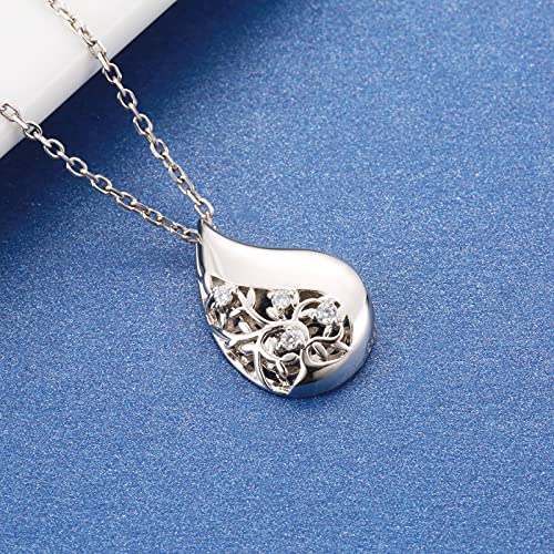 925 Sterling Silver Tree of Life Teardrop Urn Necklace for Ashes Family Tree Keepsake Cremation Pendant Memorial Jewelry for Women2
