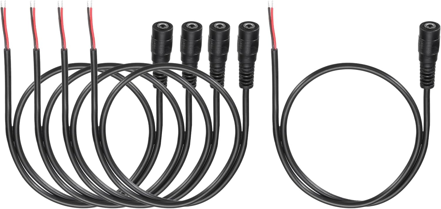 5pcs DC Power Pigtails Cable, 3.5mm x 1.35mm Female Barrel Plug Connector to Bare Wire Open End 50cm for PC Laptop Toys Cellphone Electronic Devices