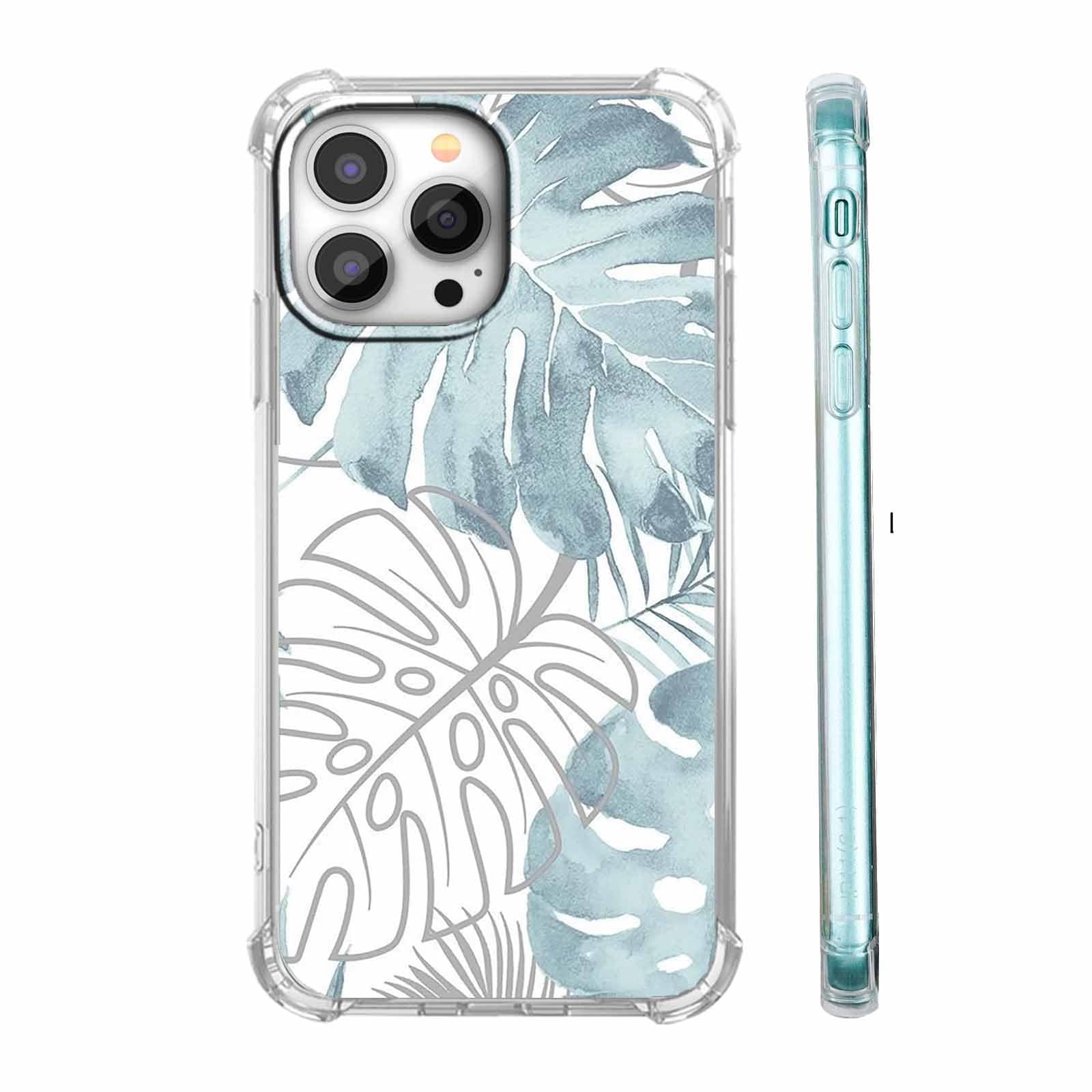 Tobelint Case for iPhone 15 Pro Max with Green Leaves Design,Tropical Monstera Plants Pattern for Men Women,Clear Slim Soft TPU Bumper Case,6.7”(Leaf,