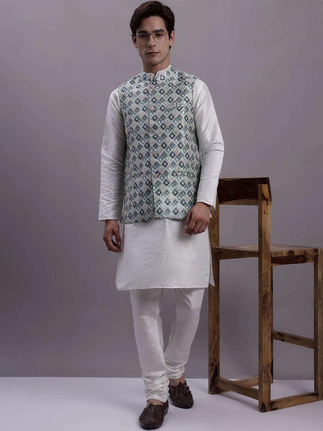 Jompers Men's Woven Design Waistcoat (Sky, L) 2