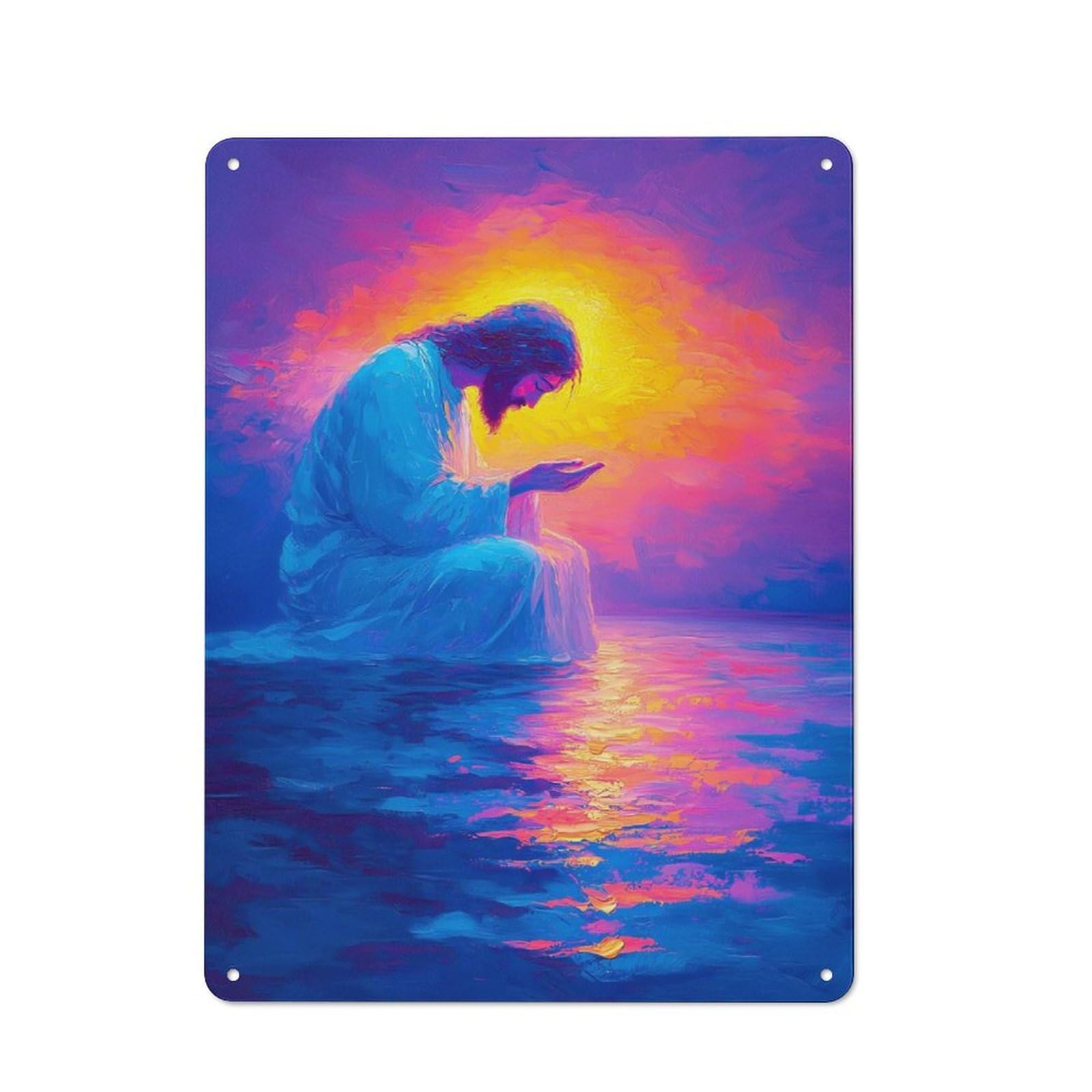 Junmoney Jesus Praying At Sunset Vintage Metal Wall Decor 40X30cm, Tin Sign For Cafe, Pub, Workshop Or Home Bar, For Casual British Interiors