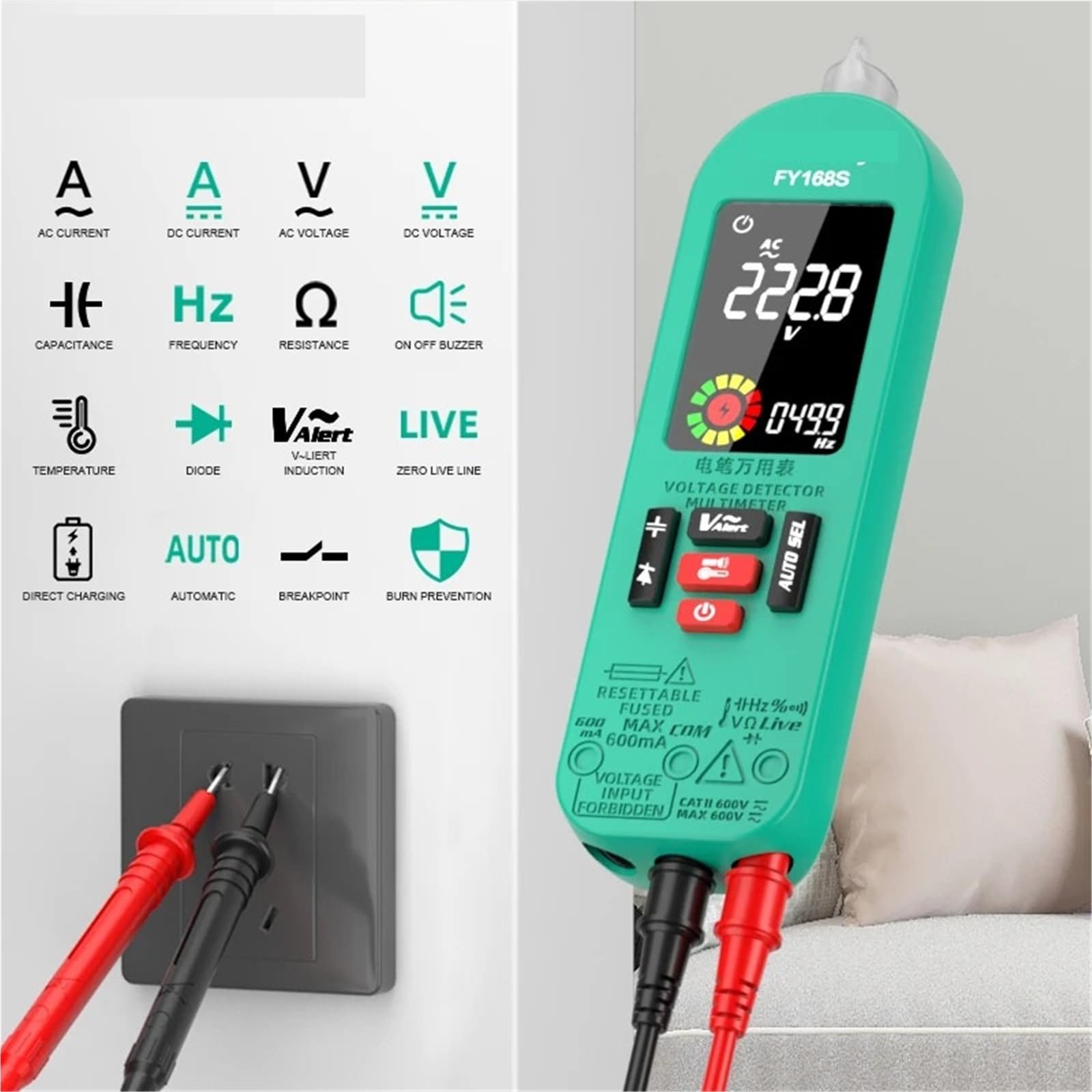 Multimetr, Inteligentny cyfrowy multimetr akumulatorowy elektroniczny tester AC DC bezstykowy NCV automatyczny test łatwy w obsłudze