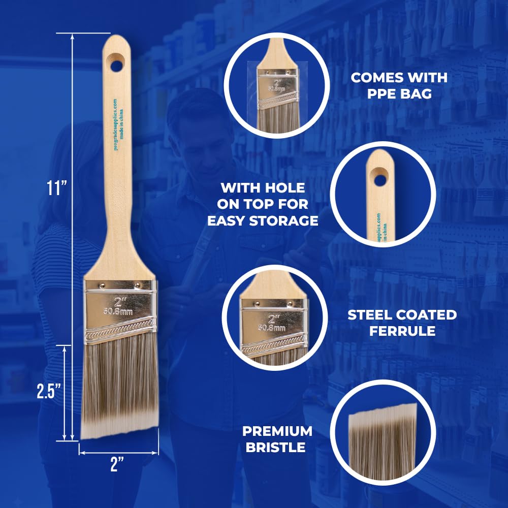 Pro Grade Paint Brushes - 2 Inch Angled Brush -2