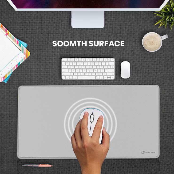 Image of Desk Mat 60x30 cm (11 x 23 inch) Grey | Large Mouse Pad for Office Computer Laptop Keyboard | Waterproof Anti-Slip Rubber Base Desk Mat