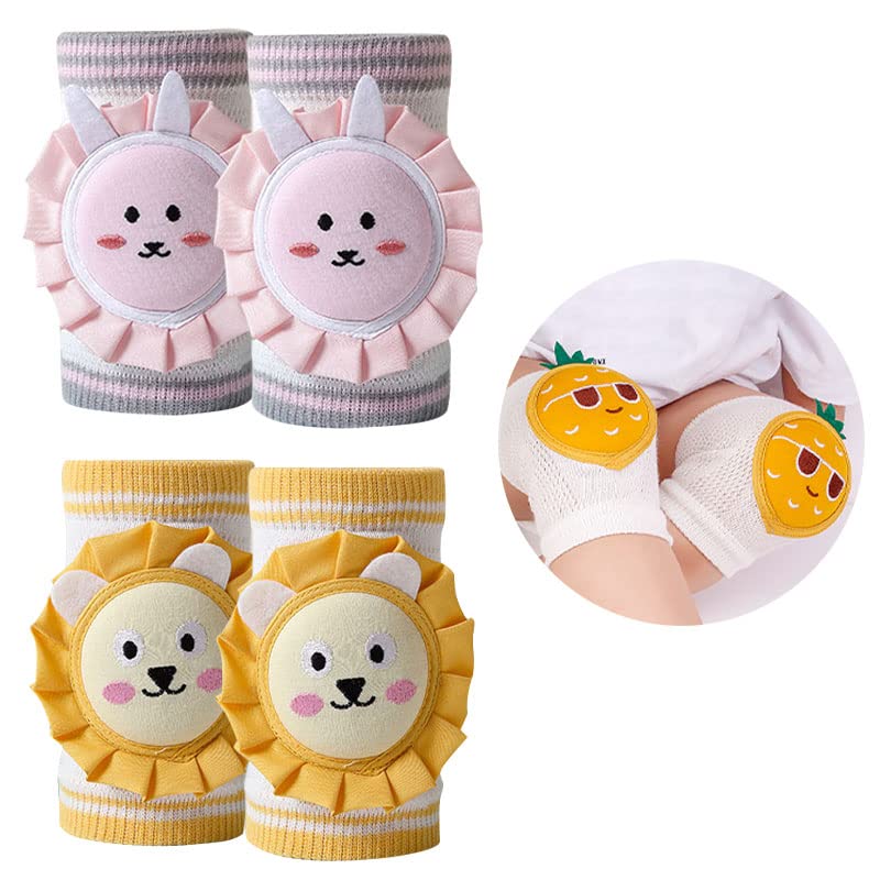 Reidio 2 Pairs Leg Sleeves Baby Knee Pads for Crawling Breathable Cotton Crawling Knee Pads Knee Protector with Sponge Pad