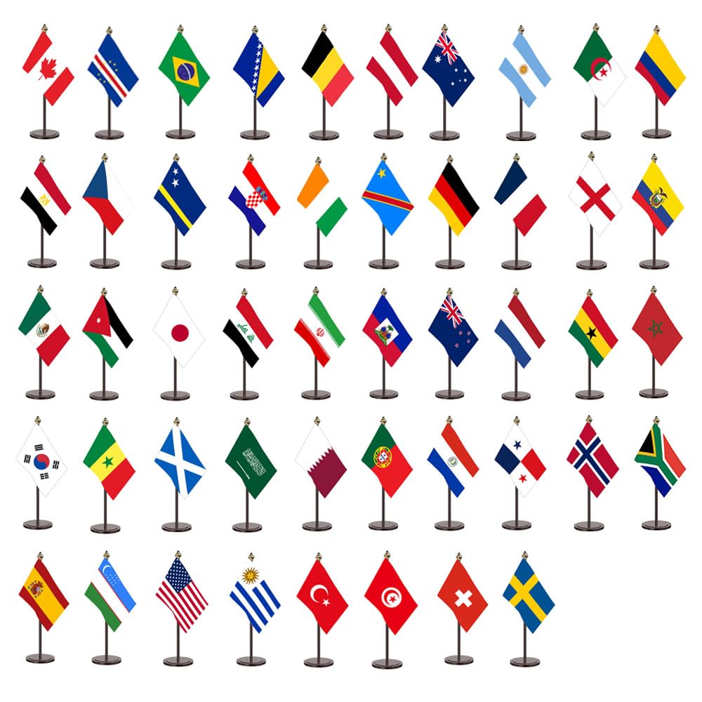 The Flag Company FIFA World Cup 2026 Table Flags Set of 48 Nations, 4x6 Inch Mini International Country Flags with 10 Inch Pole & Black Acrylic Base, World Nation Desk Flags for Football Fans, Offices, Schools & Sports Events-image-45