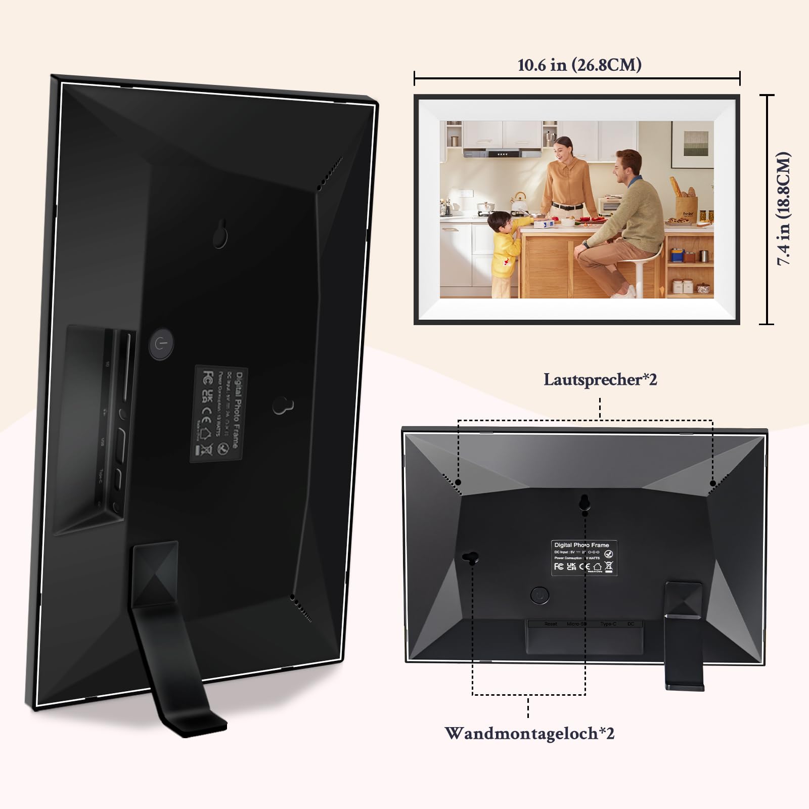 Frameo Marco de Fotos Digital WiFi de 10,1 Pulgadas, Pantalla táctil IPS HD de 1280 x 800, Marco de Fotos de 32 GB, rotación automática, Montaje en Pared, Compartir Fotos a través de la aplicación