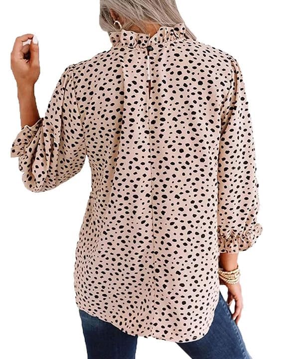 Avanova Women Polka Dot Long Sleeve Blouse Shirts Work Mock Neck Ruffle Top