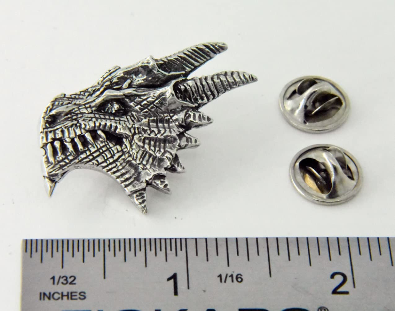 Antique Pewter Dragon Head Side Pin G011