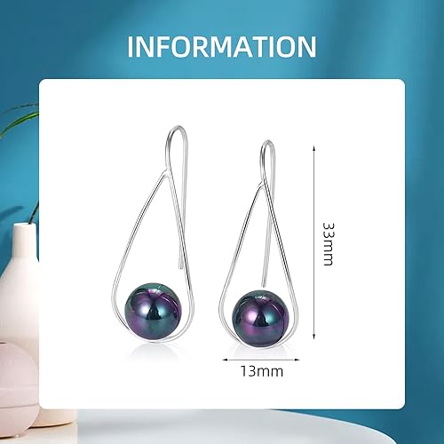 Miniatura 2 de Aretes de perlas negras para mujeres y niñas, aretes de gota cultivados de agua dulce negra de plata de ley 925, aretes hipoalergénicos de perlas