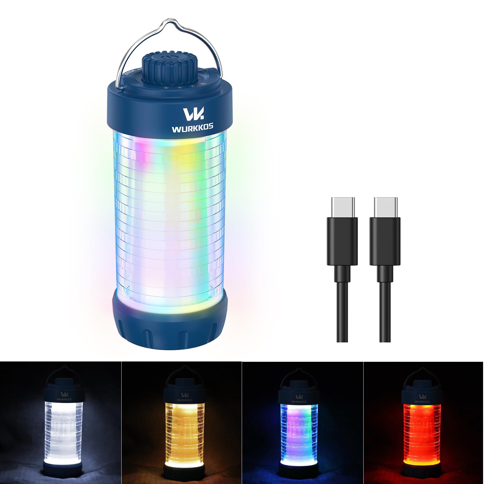 Wurkkos CL01 Camping Light, 550LM Waterproof Tent Light with Magnetic Base, Up to 300 Hours of Battery Life, Portable Lantern Flashlight with RGB Light,Emergency Camp Light for Hurricane (Blue)