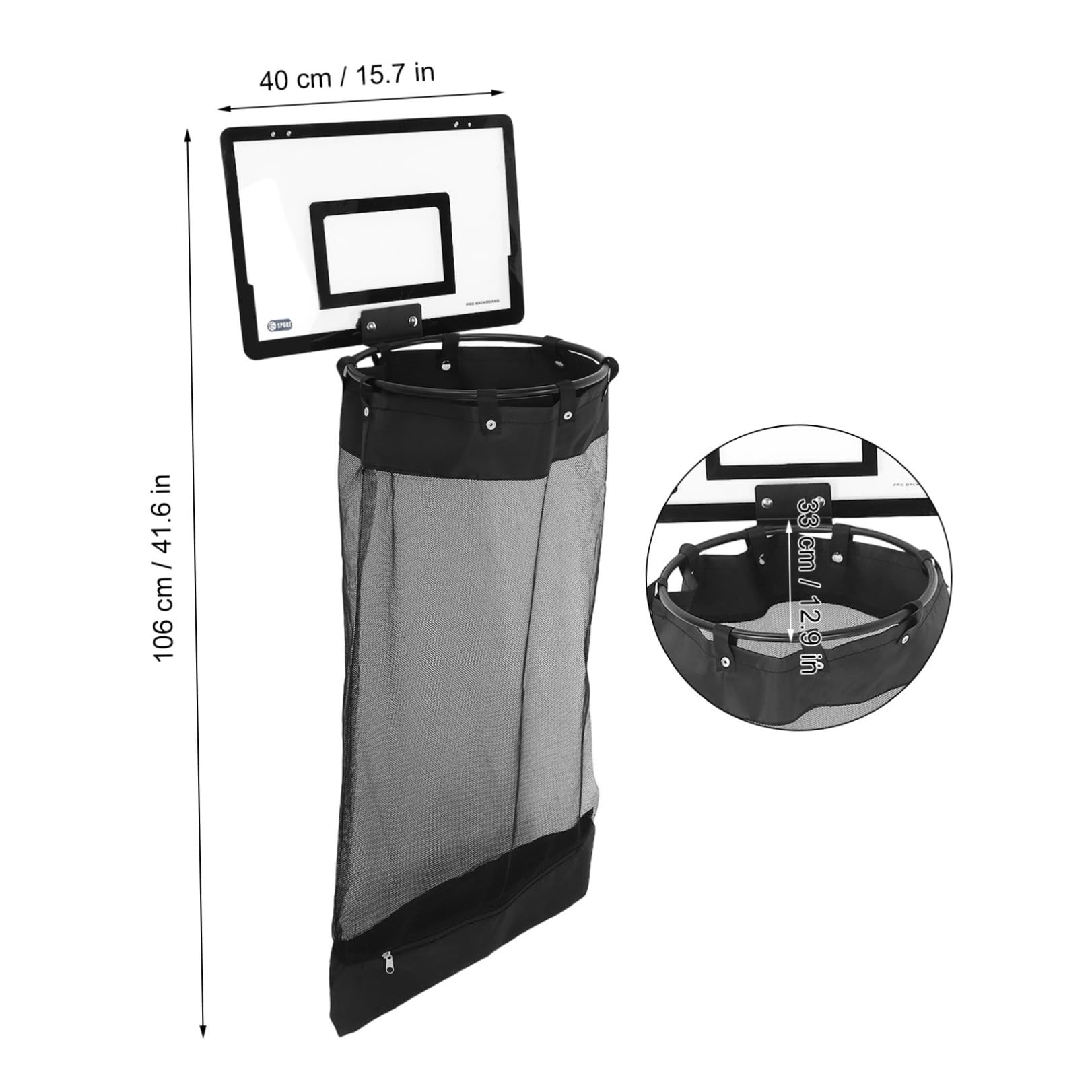 Generico Cesto Lavanderia Basket Porta con Gancio, Nero, 106cm, a Rete