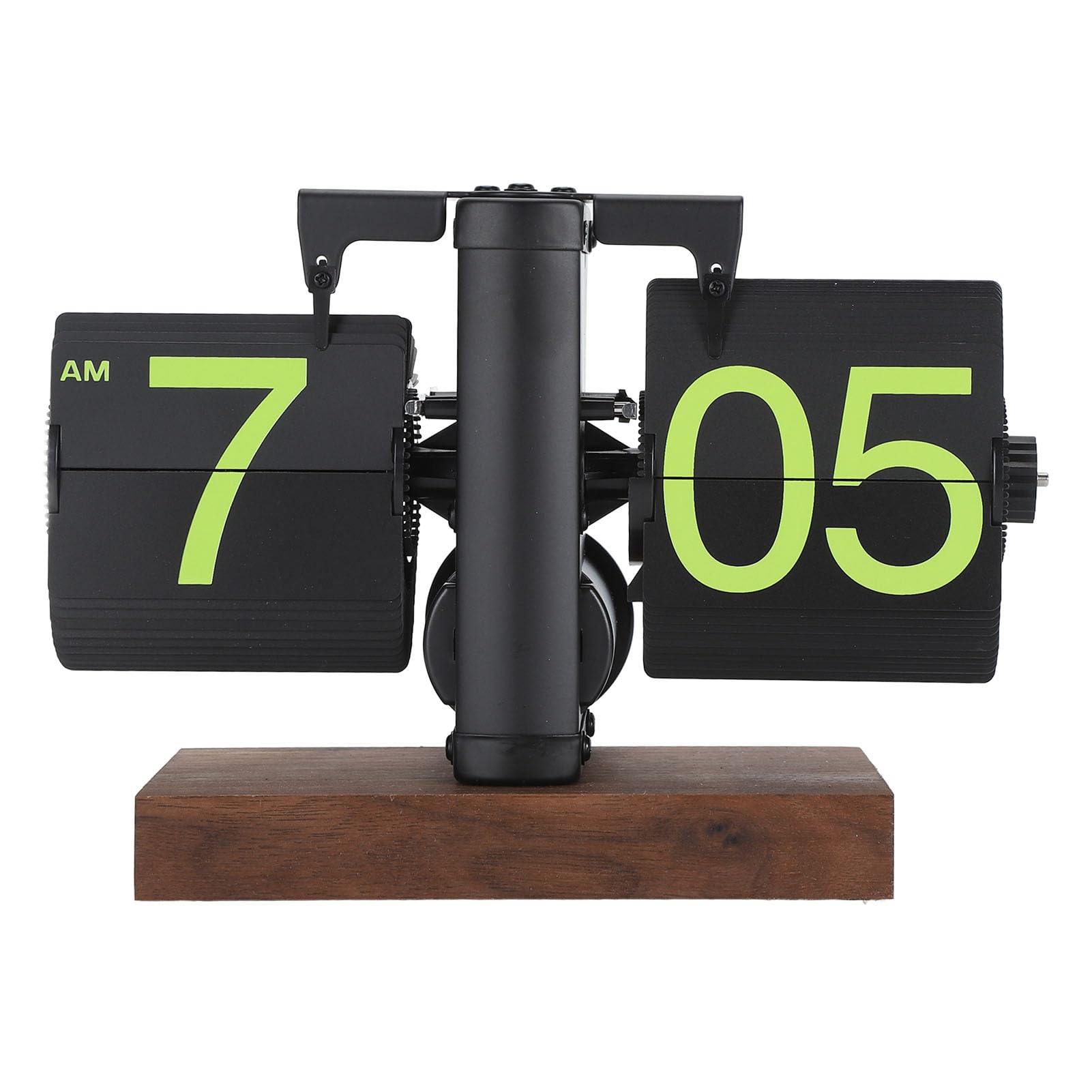 CCYLEZ Reloj Digital con Tapa Estilo Retro con Números Grandes para Sala de Estar Oficina 12h Automático Base de Madera (Página Verde con Marco Negro Esmerilado)