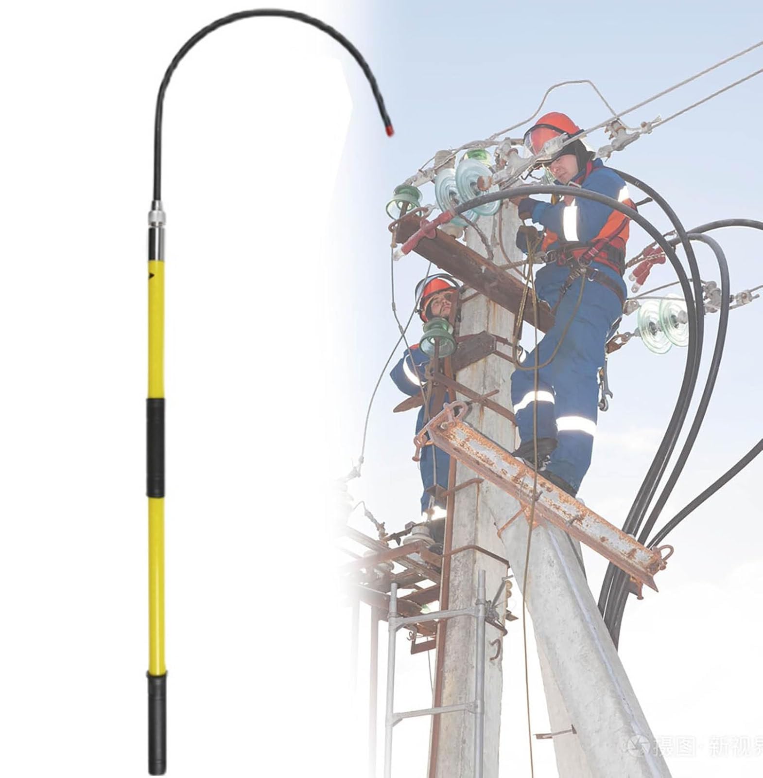 Drmoxin Fiberglass High Voltage Insulated Rescue Hook for Electrician, Electrocution Emergency Life-Saving Tool, for Cable Maintenance Power Tower Yellow-2m/6.6ft