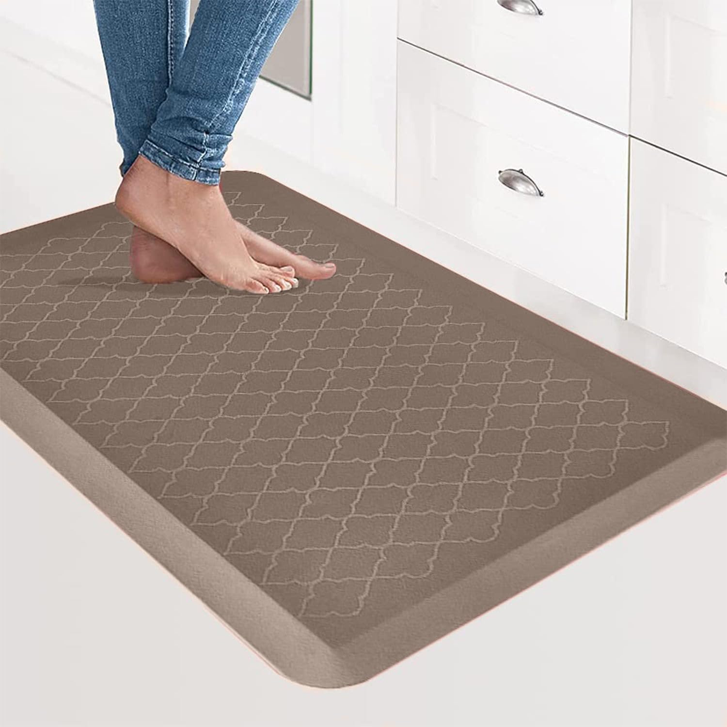 TurtleGrip Anti Fatigue Mat for Kitchen Floor, Durable Standing Desk Mat, Comfortable for Kitchen, Home, Office & Garage 100x52x1.8 cms (Brown-Design).