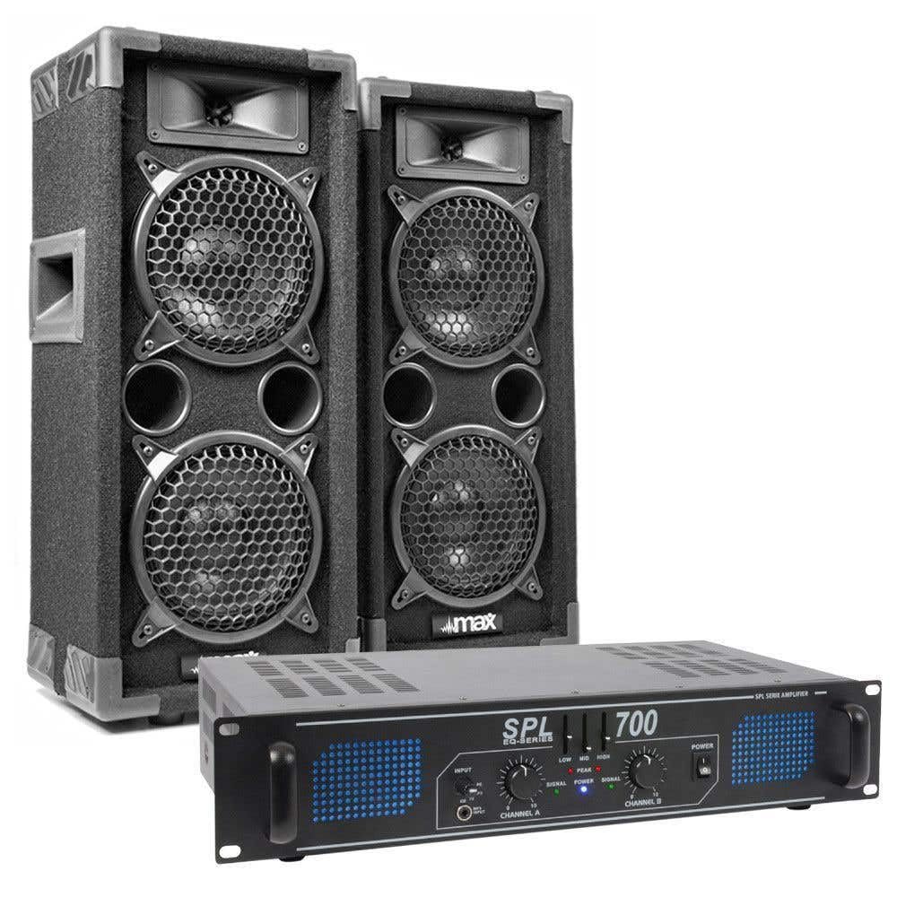 MAX Pack Complet - 2 Enceintes Disco 2x6 Pouces, Amplificateur SPL700 et Câble Inclus, Puissance de 700W, Idéal pour Les Soirées Disco, Les Karaokés, Les Fêtes