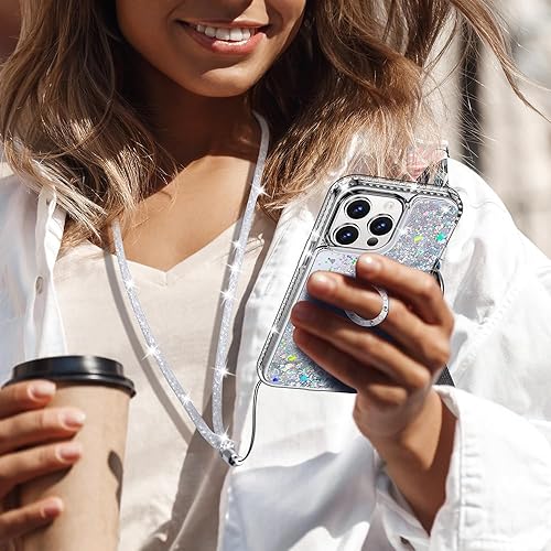 Miniatura 5 de Silverback Funda para iPhone 15 Pro Max, funda con purpurina holográfica líquida en movimiento con soporte, para niñas y mujeres, funda protectora