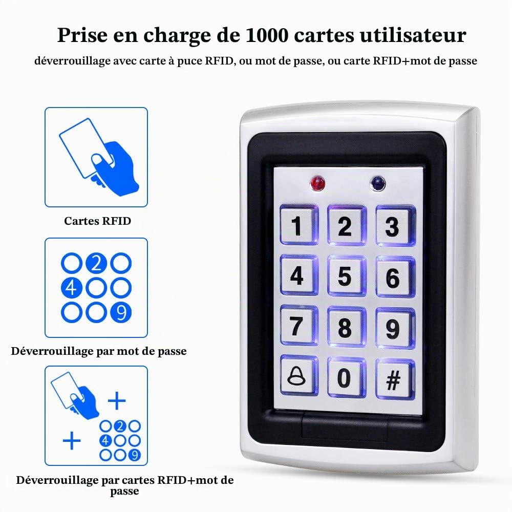 10 RFID-Porte-cl¨¦s + Housse de Pluie ?tanche + Clavier en m¨¦tal RFID Supporte 1000 Utilisateurs Interface Wiegand-26 (Entr¨¦e)